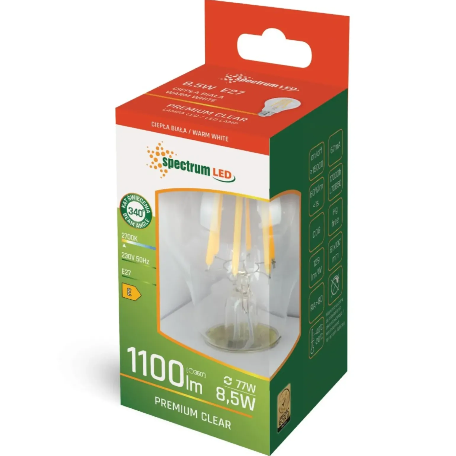 Sklep Kaja Żarówka Edisona z gwintem E27, o mocy 8,5 W, barwa ciepła, 14595 | Kaja