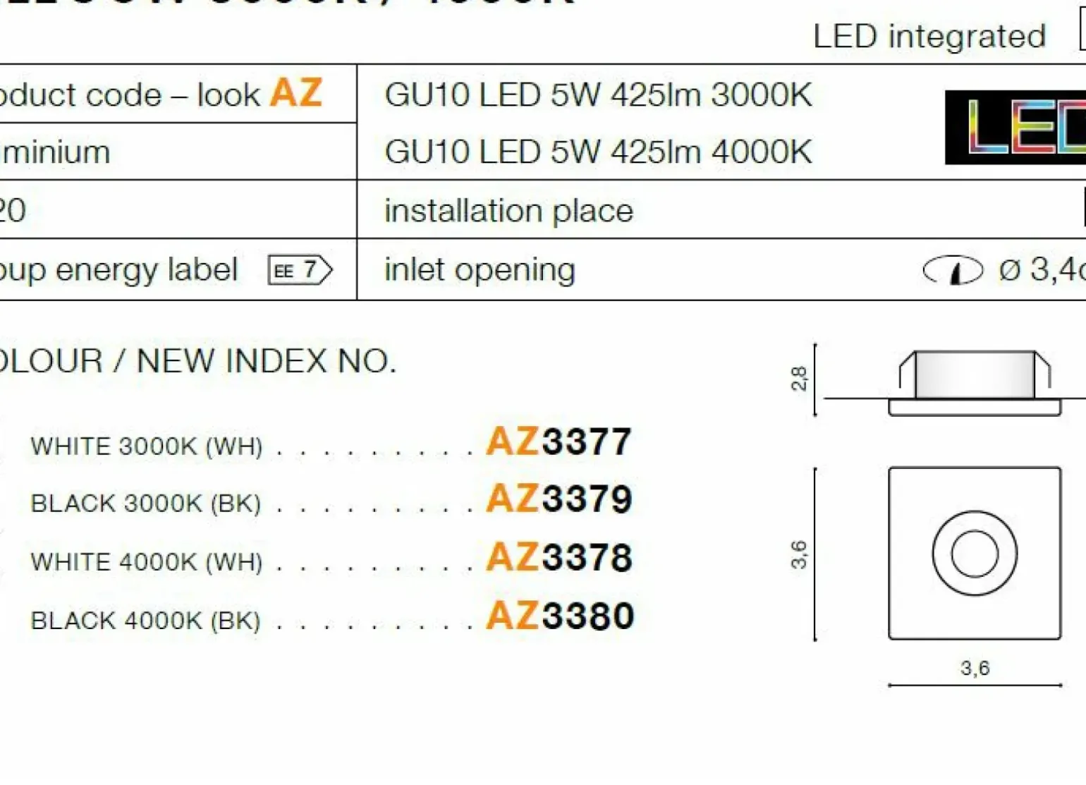 Sklep Kaja Biała kwadratowa oprawa podtynkowa LED AZ3378 FILL | Kaja Oświetlenie