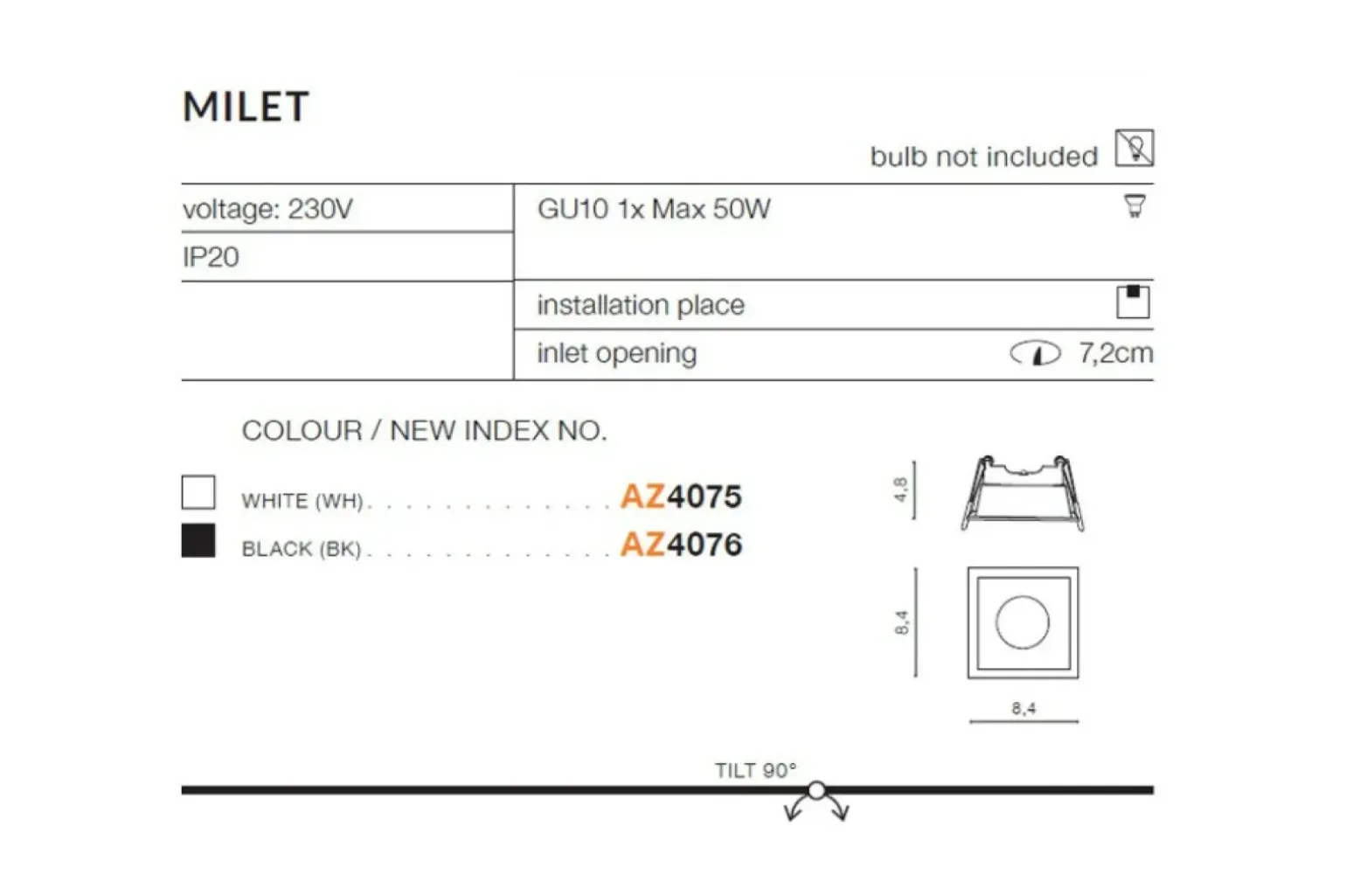 Sklep Kaja Biała kwadratowa oprawa podtynkowa GU10 AZ4075 MILET | Kaja
