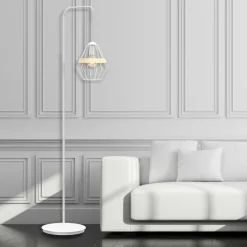 Sklep Kaja Biała lampa podłogowa z drucianym kloszem MLP5522 z serii CLIFF | Kaja Oświetlen