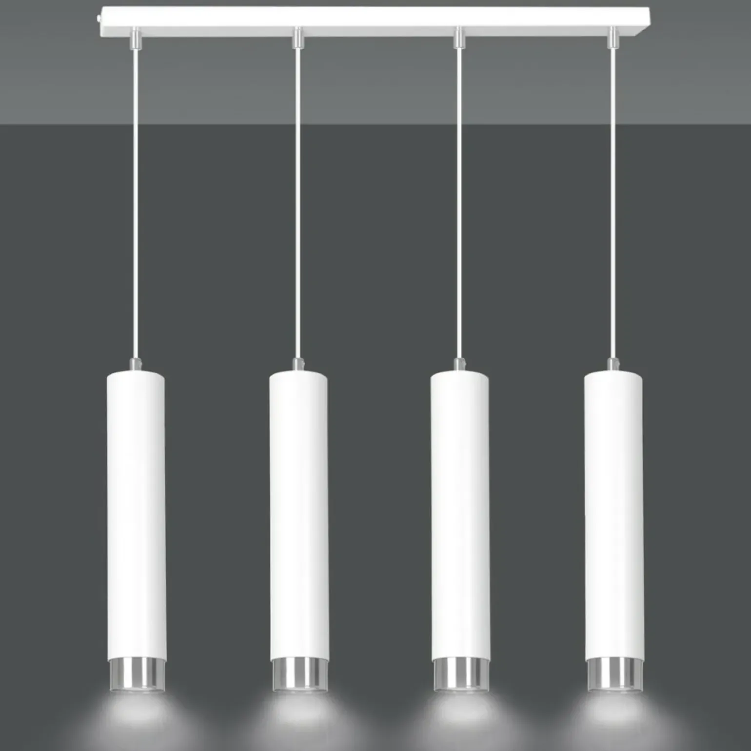 Best Sale Biała lampa wisząca na listwie 4 źródła światła 641/4 | Kaja Żyrandole Nowoczesne