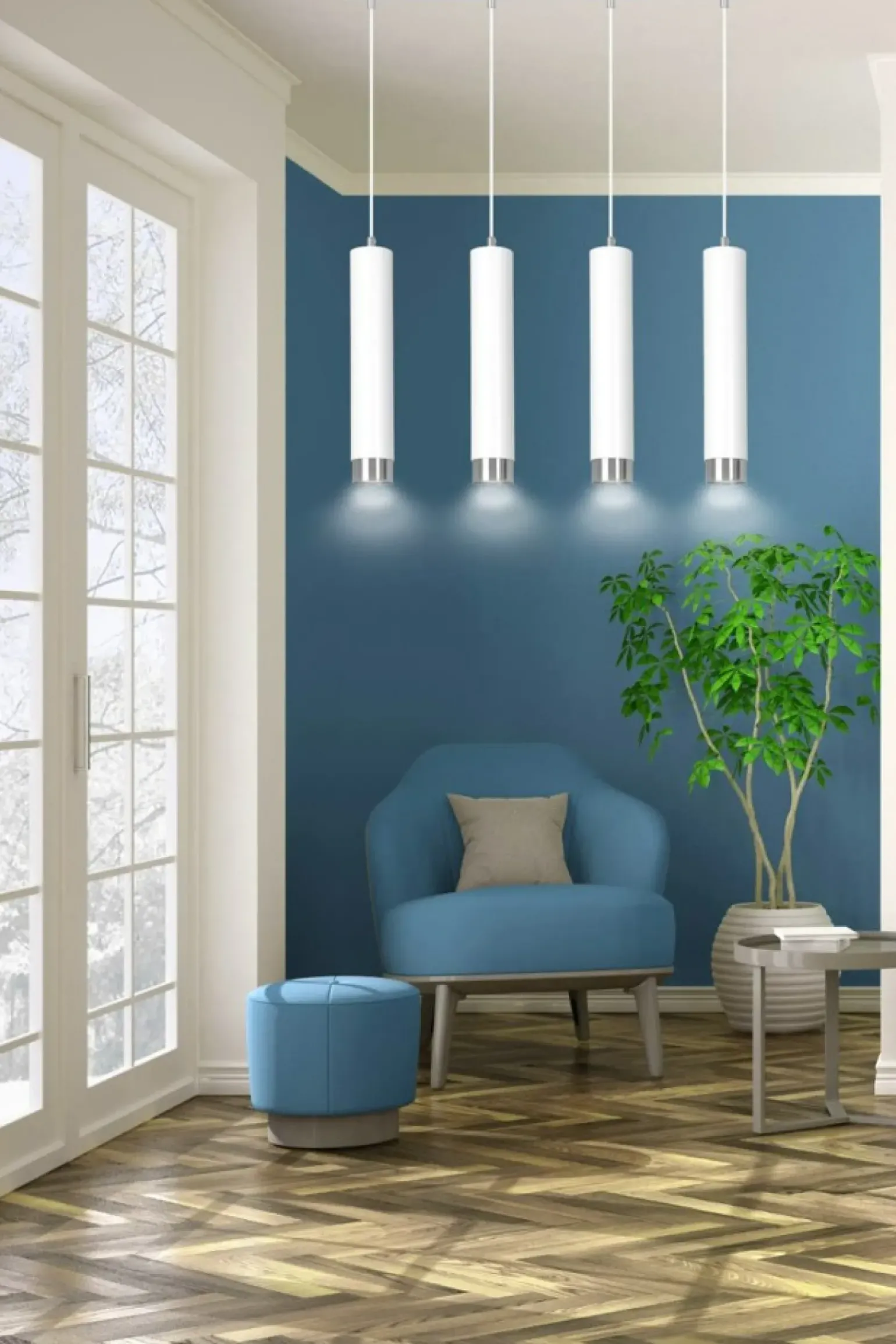 Best Sale Biała lampa wisząca na listwie 4 źródła światła 641/4 | Kaja Żyrandole Nowoczesne