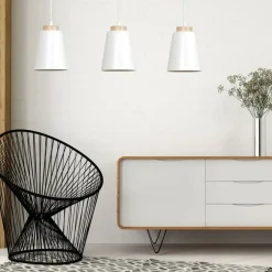 Outlet Biała lampa wisząca nad drewniany stół w kuchni 443/3 | Kaja Żyrandole Nowoczesne