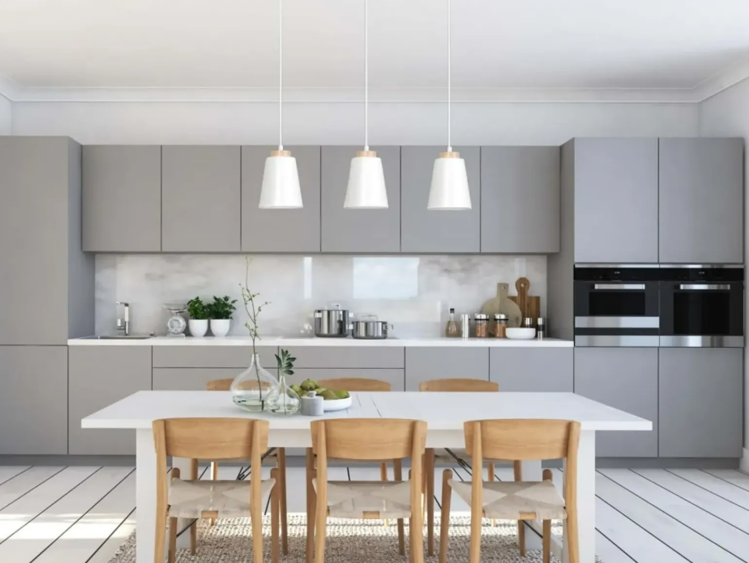 Outlet Biała lampa wisząca nad drewniany stół w kuchni 443/3 | Kaja Żyrandole Nowoczesne