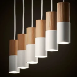 Shop Biała lampa wisząca z 6 tubami z drewna TK 6308 ELIT | Kaja Żyrandole Nowoczesne