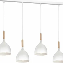Cheap Biała lampa wisząca z drewnem, cztery klosze LX 3710 z serii NOAK WOOD Żyrandole Nowoczesne