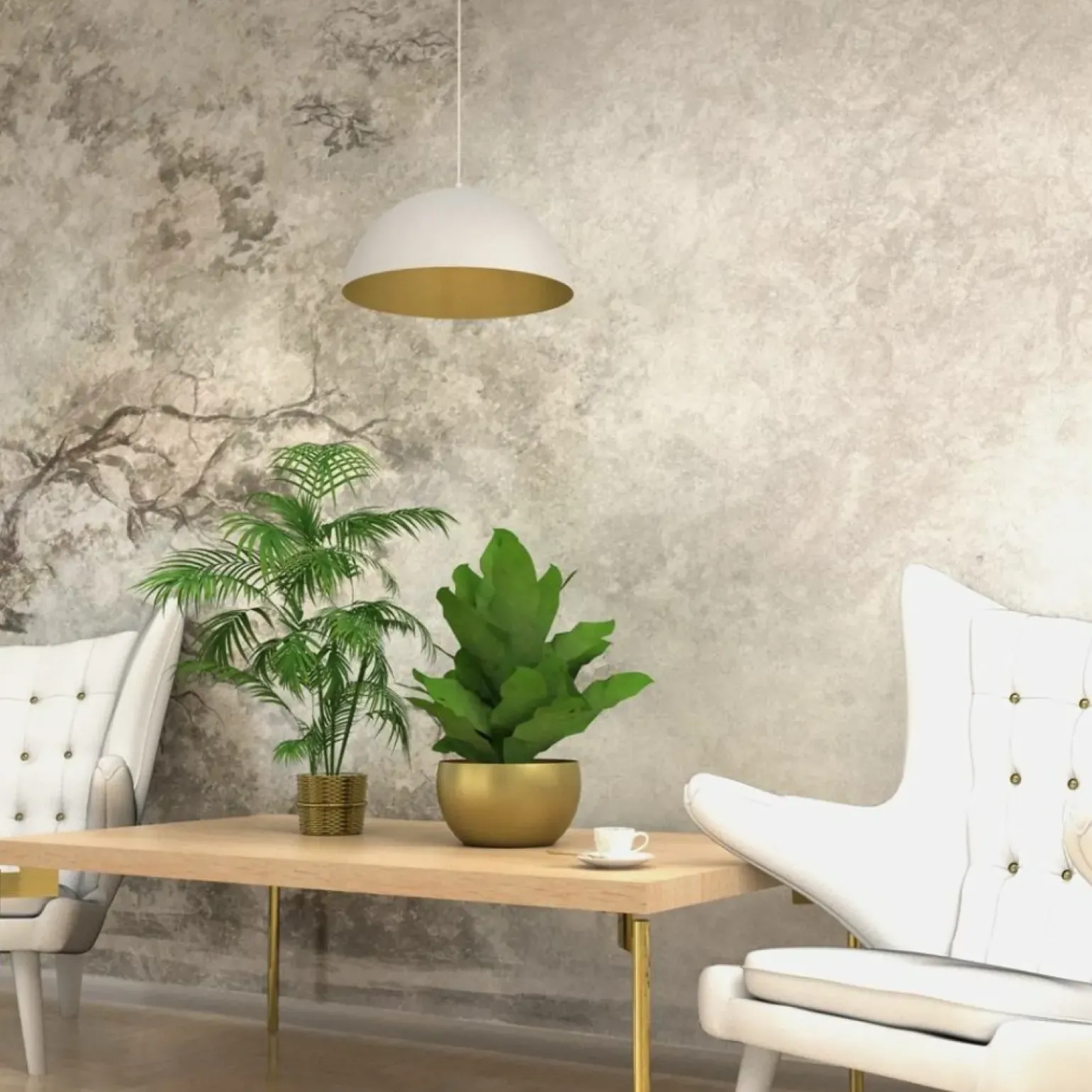 Store Biała, okazała lampa wisząca ze złotym wnętrzem MLP7897 z serii BETA | Kaja Oświ Żyrandole Nowoczesne