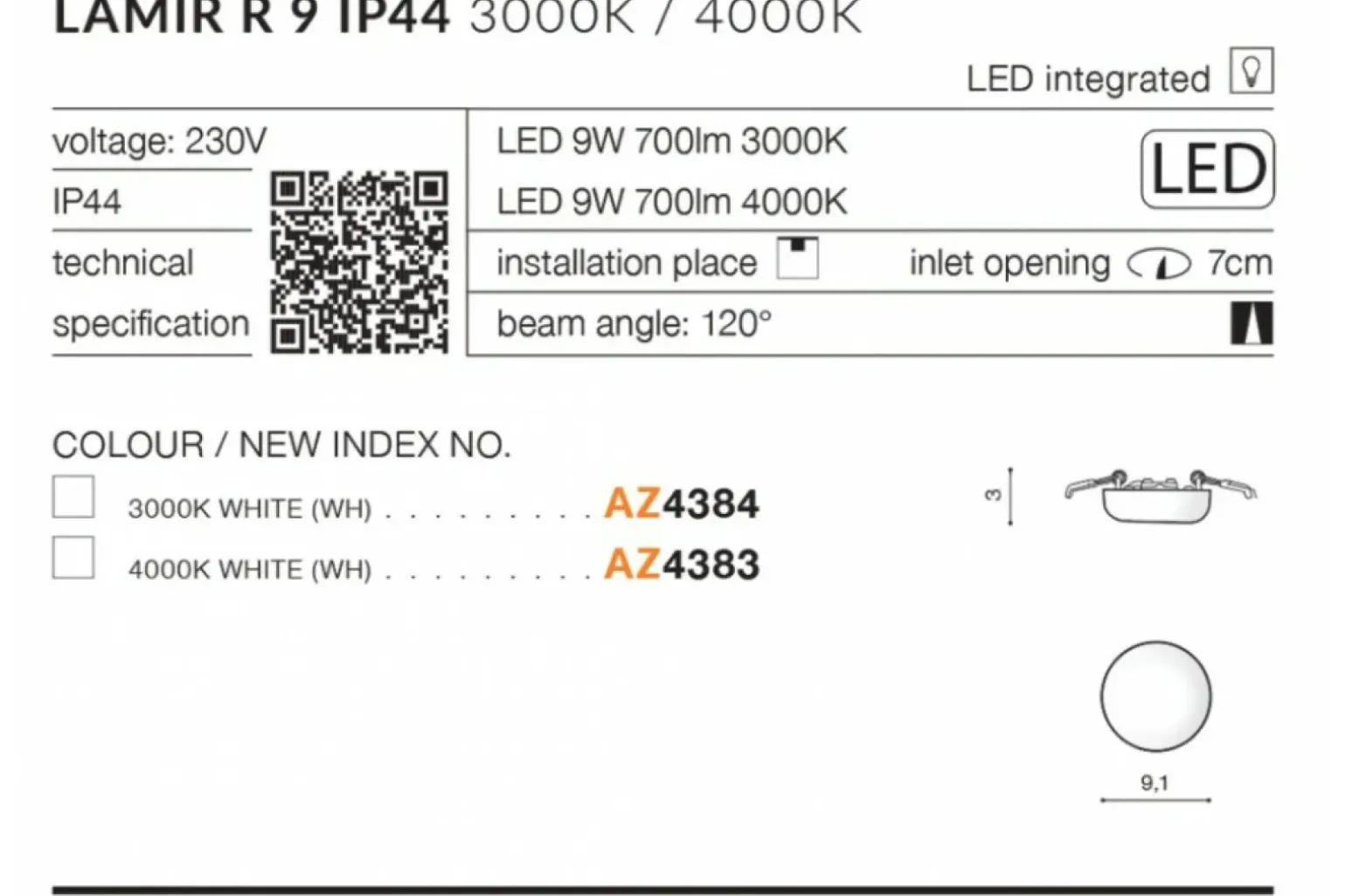Sklep Kaja Białe oczko podtynkowe LED do łazienki AZ4384 LAMIR | Kaja Oświetlenie