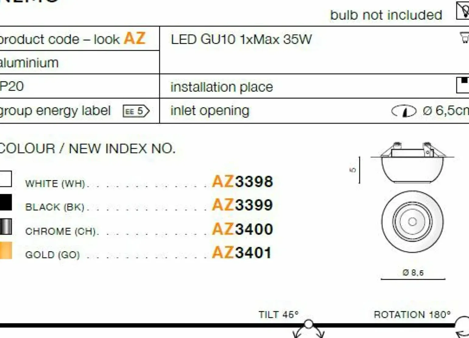 Sklep Kaja Białe oczko podtynkowe wpustowe ruchome AZ3398 NEMO | Kaja Oświetlenie
