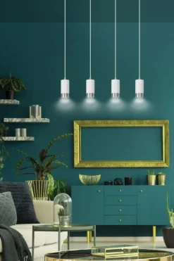 Flash Sale Biało srebrna lampa wisząca nad stół w jadalni 814/4 | Kaja Żyrandole Nowoczesne