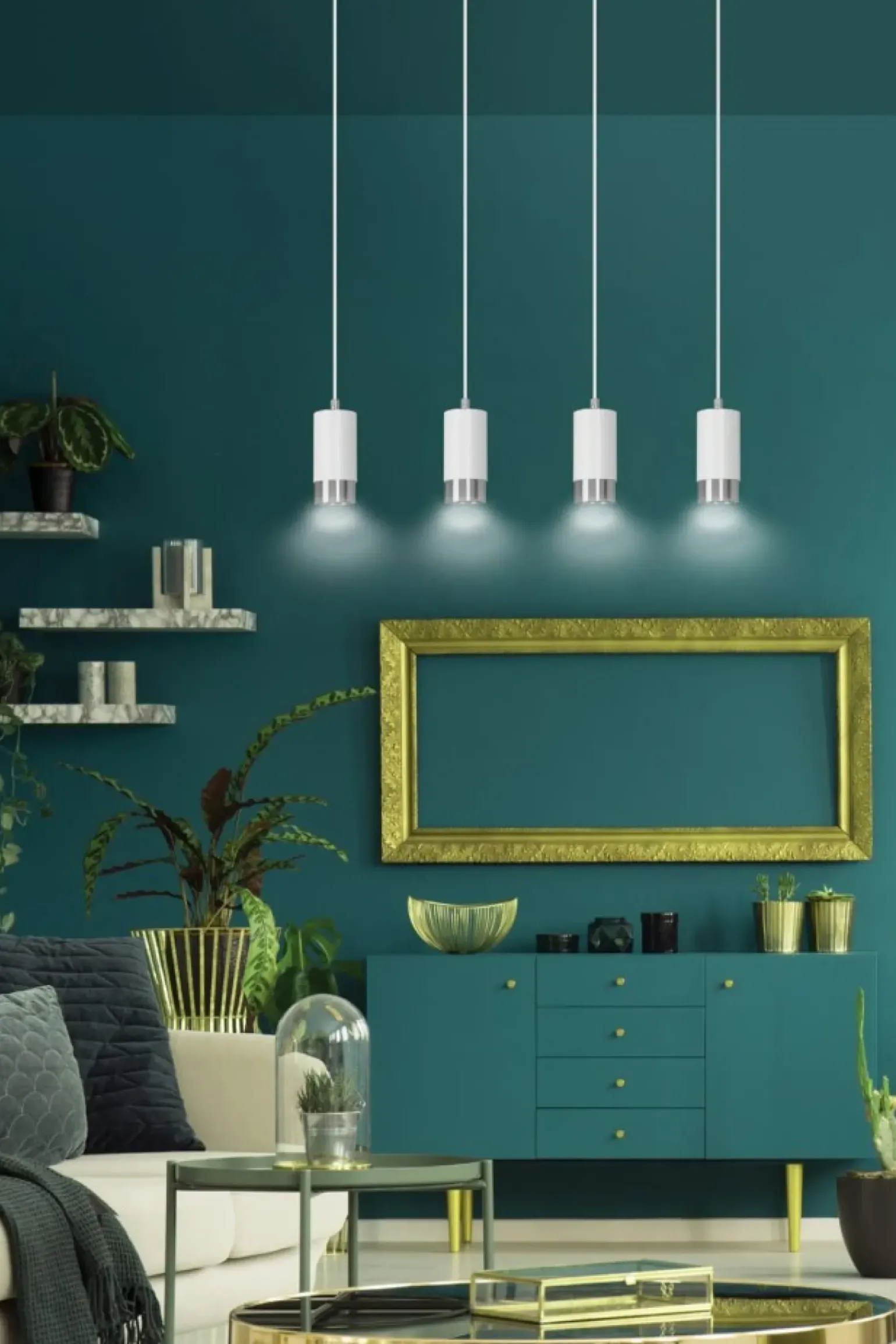 Flash Sale Biało srebrna lampa wisząca nad stół w jadalni 814/4 | Kaja Żyrandole Nowoczesne