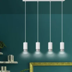 Flash Sale Biało srebrna lampa wisząca nad stół w jadalni 814/4 | Kaja Żyrandole Nowoczesne