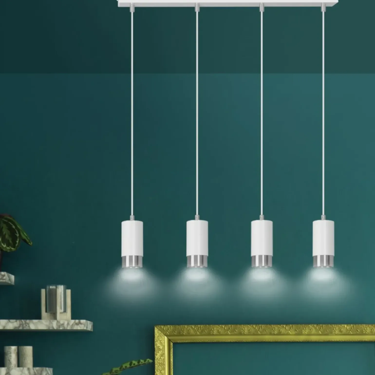 Flash Sale Biało srebrna lampa wisząca nad stół w jadalni 814/4 | Kaja Żyrandole Nowoczesne