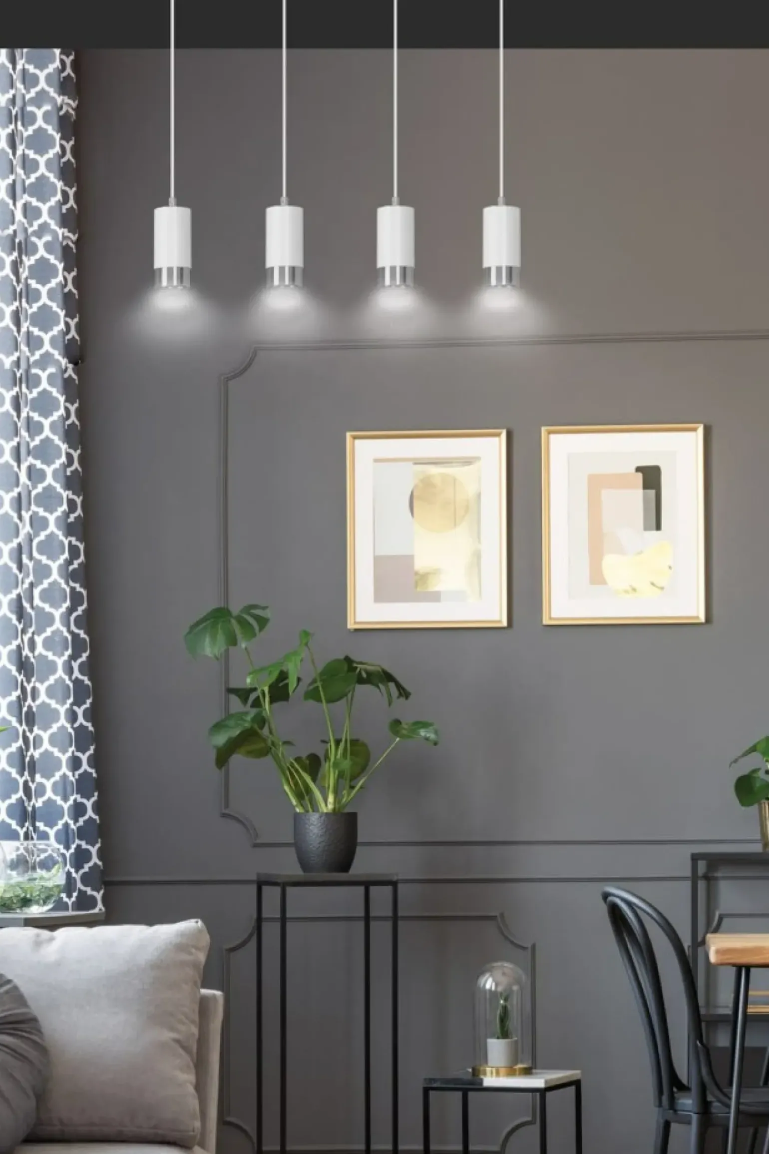 Flash Sale Biało srebrna lampa wisząca nad stół w jadalni 814/4 | Kaja Żyrandole Nowoczesne