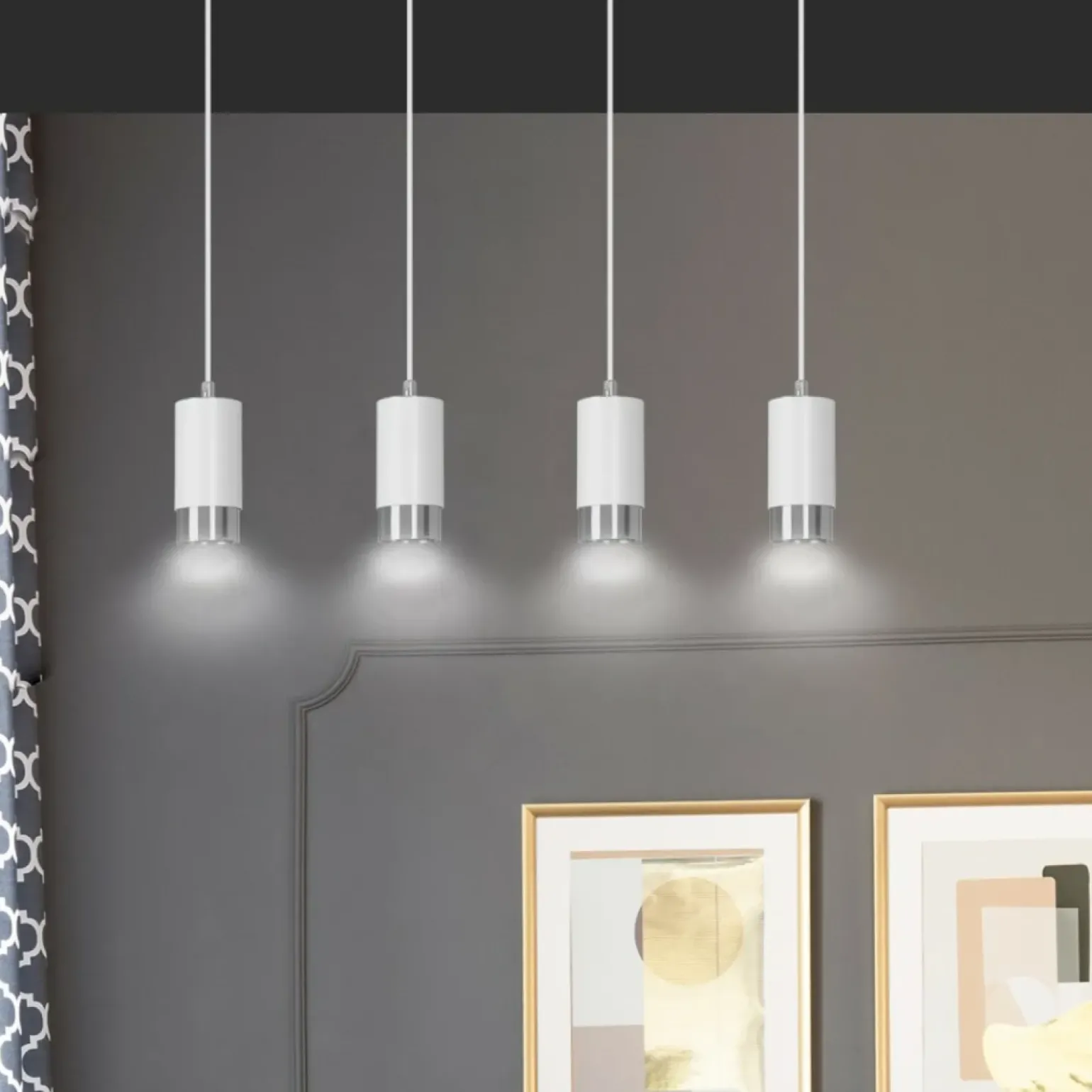 Flash Sale Biało srebrna lampa wisząca nad stół w jadalni 814/4 | Kaja Żyrandole Nowoczesne