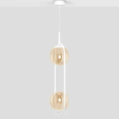 Best Sale Biało-bursztynowa lampa wisząca z dwoma kloszami K-5305 z serii ARLENA Żyrandole Nowoczesne