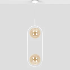 Best Sale Biało-bursztynowa lampa wisząca z dwoma kloszami K-5305 z serii ARLENA Żyrandole Nowoczesne