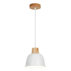 Store Biało-drewniana lampa wisząca do stylowej kuchni P21031MORLO | Kaja Żyrandole Nowoczesne