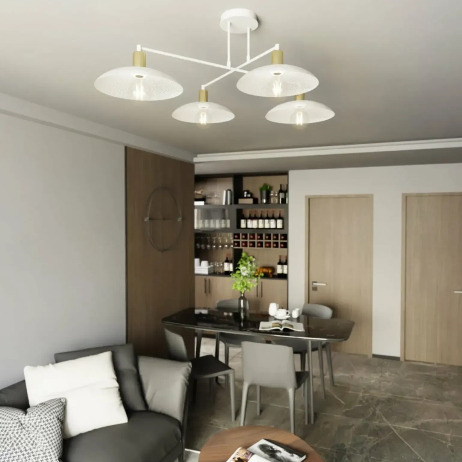 Best Biało-złota lampa sufitowa z drucianymi kloszami 1321/4 SPIRIT | Kaja Żyrandole Nowoczesne