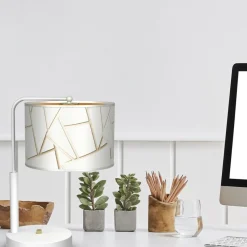 Sklep Kaja Biało-złota lampka stołowa, do salonu MLP7570 z serii ZIGGY | Kaja Oświetlenie