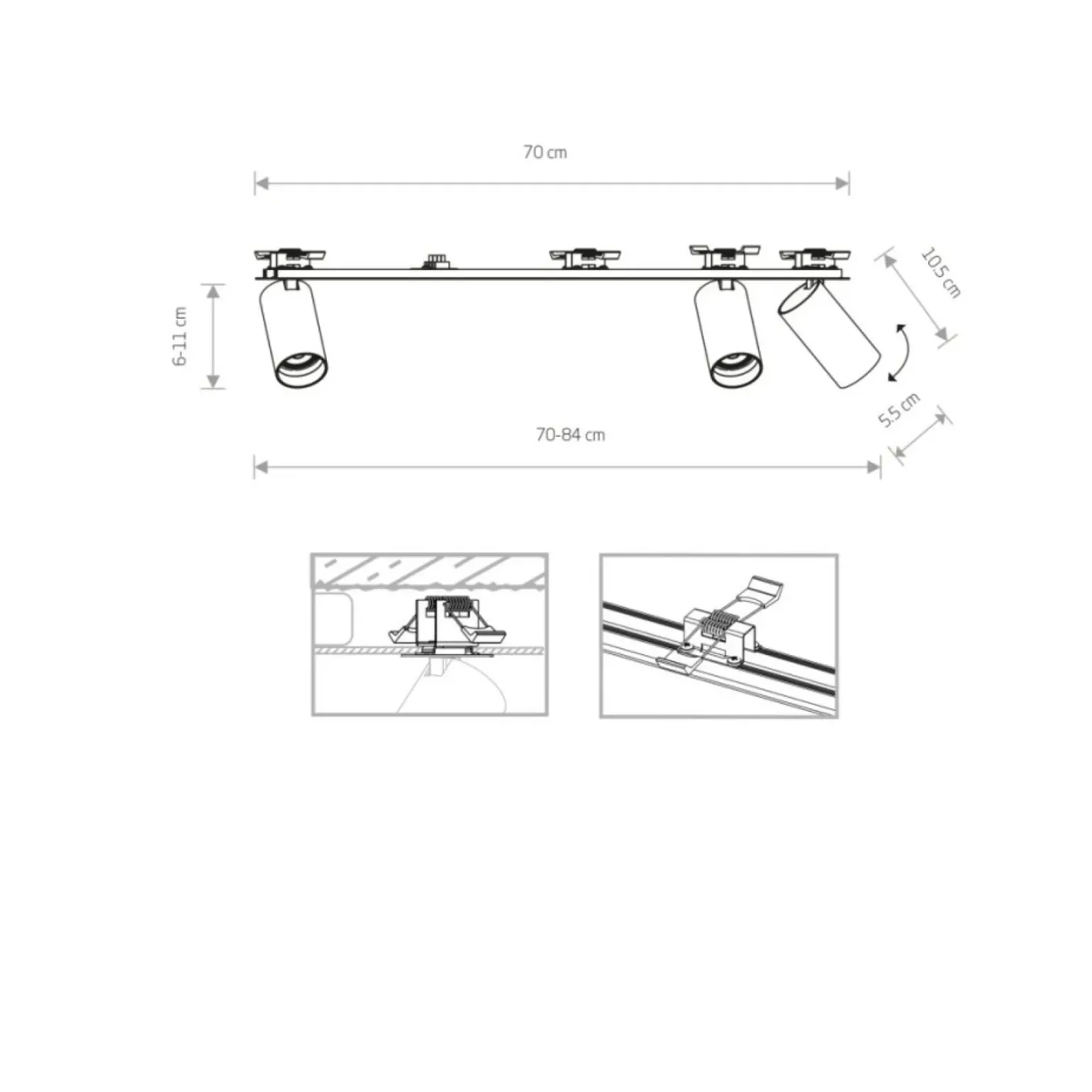 Sklep Kaja Biało-złota listwa podtynkowa, z 3 reflektorami 7685 | Kaja