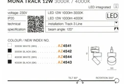 Sklep Kaja reflektor LED do szyny 3-fazowej AZ4544 MONA | Kaja Oświetlenie