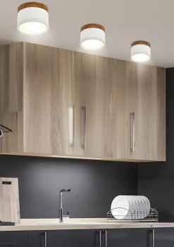 Sklep Kaja Biały spot z elementem drewna, do holu 2273648 z serii TUBA | Kaja