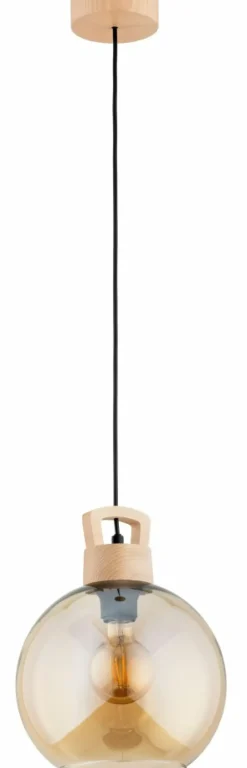 Cheap Bursztynowy klosz na lince z elementami drewna AL 61274 IRKANI | Kaja Żyrandole Nowoczesne