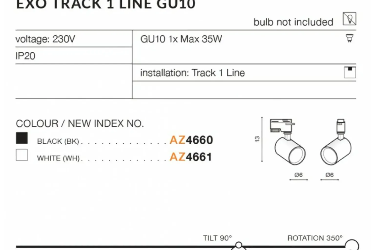 Sklep Kaja Czarna głowica do szyny jednofazowej 360° AZ4660 EXO | Kaja