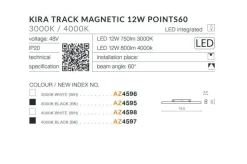 Sklep Kaja Czarna głowica LED 19,5cm 12W 4000K AZ4597 KIRA ALFA MAGNETIC 48V
