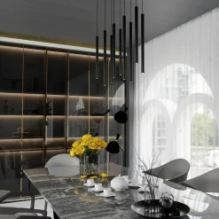 Best Sale Czarna kaskada wąskich, punktowych lamp wiszących 552/9 SELTER | Kaja Żyrandole Nowoczesne