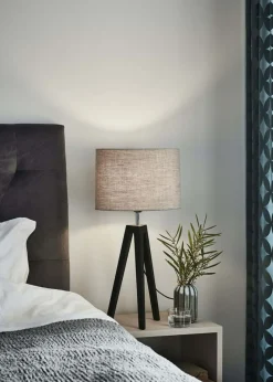 Sklep Kaja Czarna lampa nocna z tkaninowym abażurem 107944 | Kaja Oświetlenie