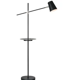 Sklep Kaja Czarna lampa podłogowa z półką i gniazdem USB 107307 | Kaja