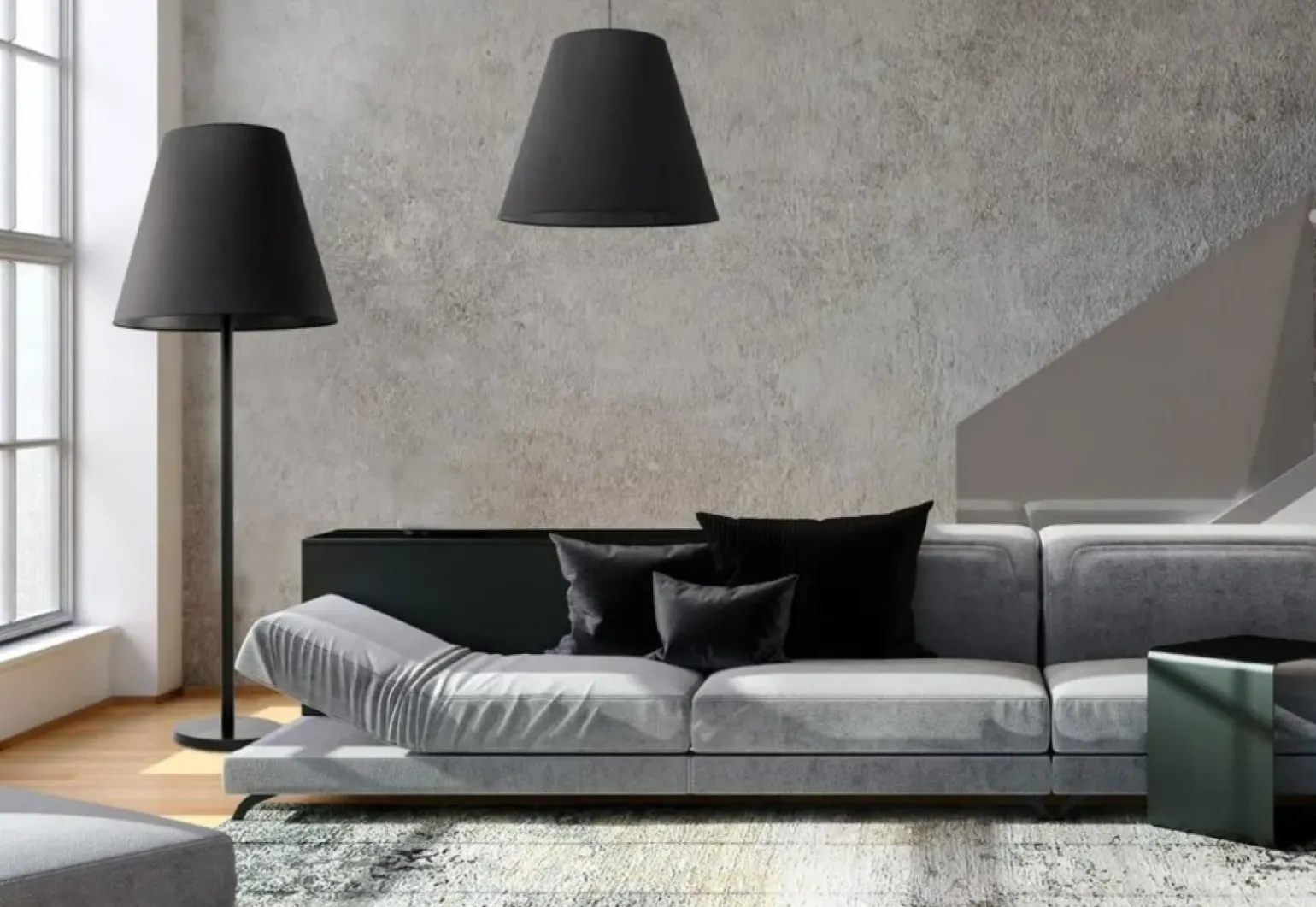 Sklep Kaja Czarna lampa podłogowa z stożkowym abażurem 9736 | Kaja Oświetlenie