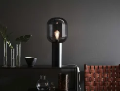 Sklep Kaja Czarna lampa stołowa klosz w kształcie żarówki 107479| Kaja