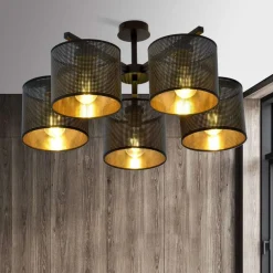 Sklep Kaja Czarna lampa sufitowa z dwukolorowymi abażurami 1144/5 JORDAN | Kaja