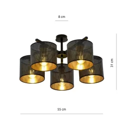 Sklep Kaja Czarna lampa sufitowa z dwukolorowymi abażurami 1144/5 JORDAN | Kaja