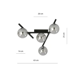 Sklep Kaja Czarna lampa sufitowa z kloszami, do sypialni 1104/4 SMART | Kaja