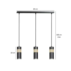 New Czarna lampa wisząca z drewnianym zdobieniem 732/3 z serii AKA Żyrandole Nowoczesne