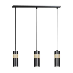 New Czarna lampa wisząca z drewnianym zdobieniem 732/3 z serii AKA Żyrandole Nowoczesne