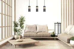 New Czarna lampa wisząca z drewnianym zdobieniem 732/3 z serii AKA Żyrandole Nowoczesne