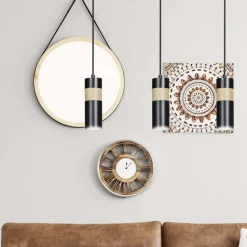 New Czarna lampa wisząca z drewnianym zdobieniem 732/3 z serii AKA Żyrandole Nowoczesne