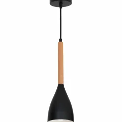 Outlet Czarna lampa wisząca z drewnianym zdobieniem LX 9738 z serii MUZA Żyrandole Nowoczesne