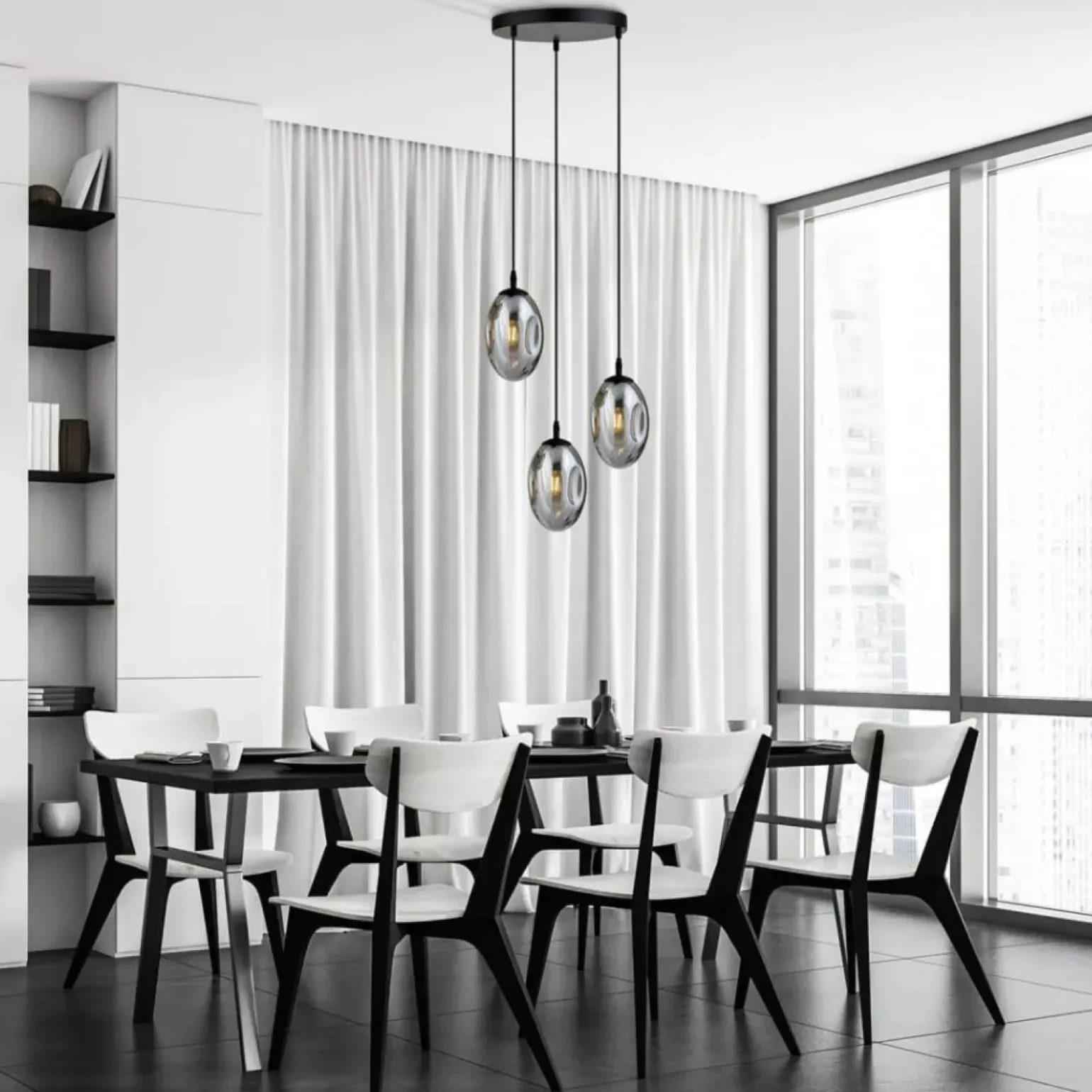 Best Sale Czarna lampa wisząca z grafitowymi kloszami 1266/3PREM z serii ASTRAL Żyrandole Nowoczesne