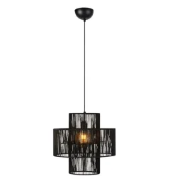 Best Czarna lampa wisząca z jutowym abażurem boho 108766 SOGA | Kaja Żyrandole Nowoczesne