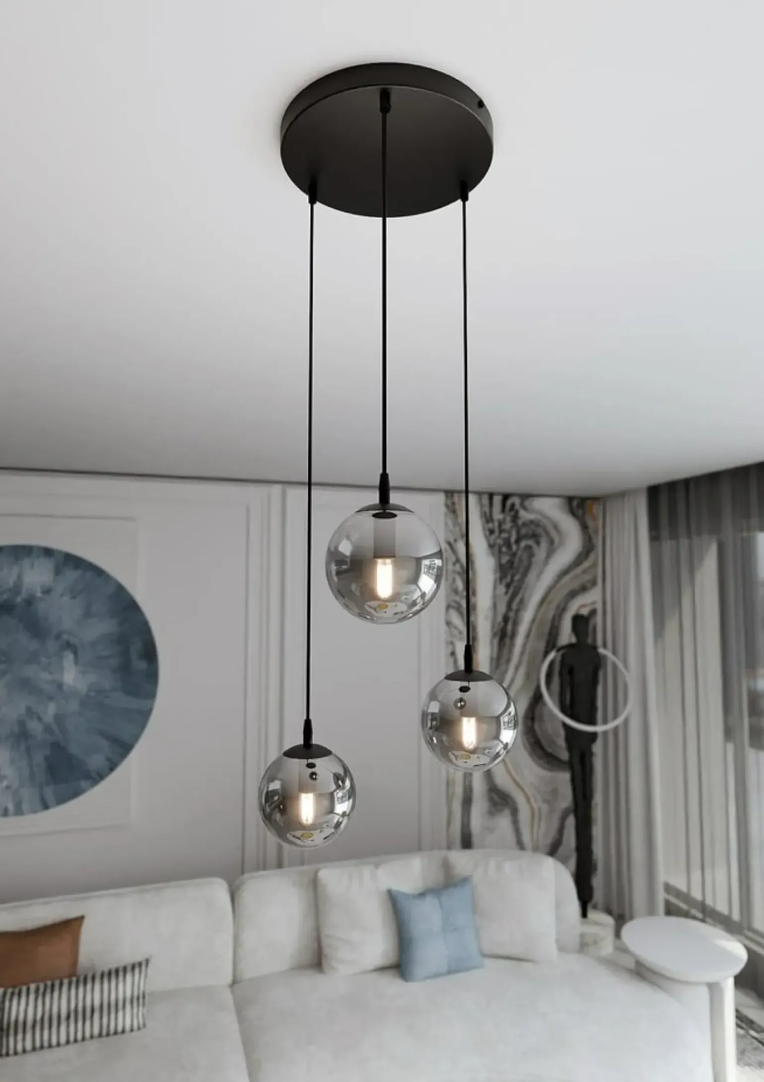 New Czarna lampa wisząca z kloszami do salonu 712/3PREM | Kaja Oświetlenie Żyrandole Nowoczesne