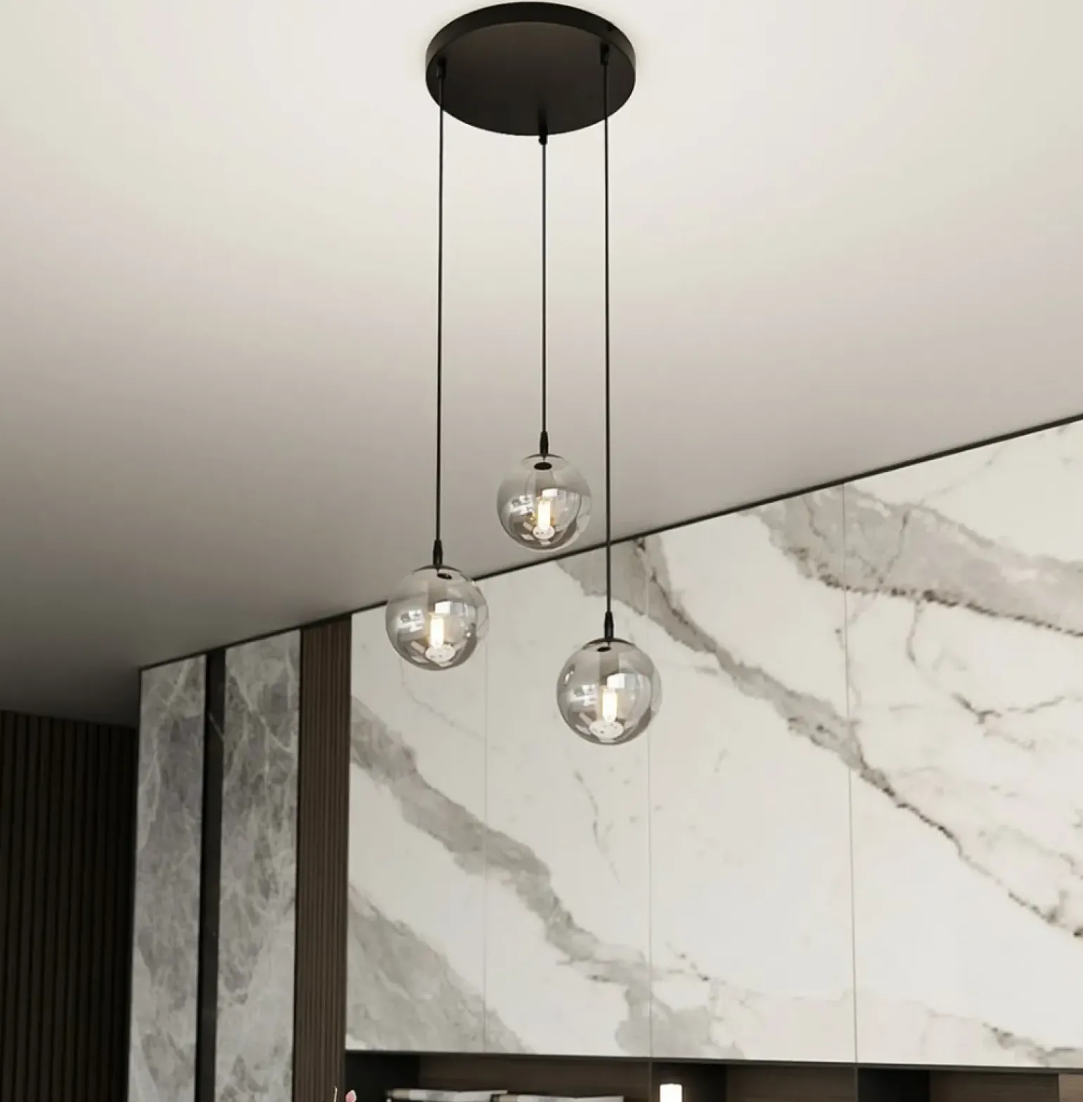 New Czarna lampa wisząca z kloszami do salonu 712/3PREM | Kaja Oświetlenie Żyrandole Nowoczesne