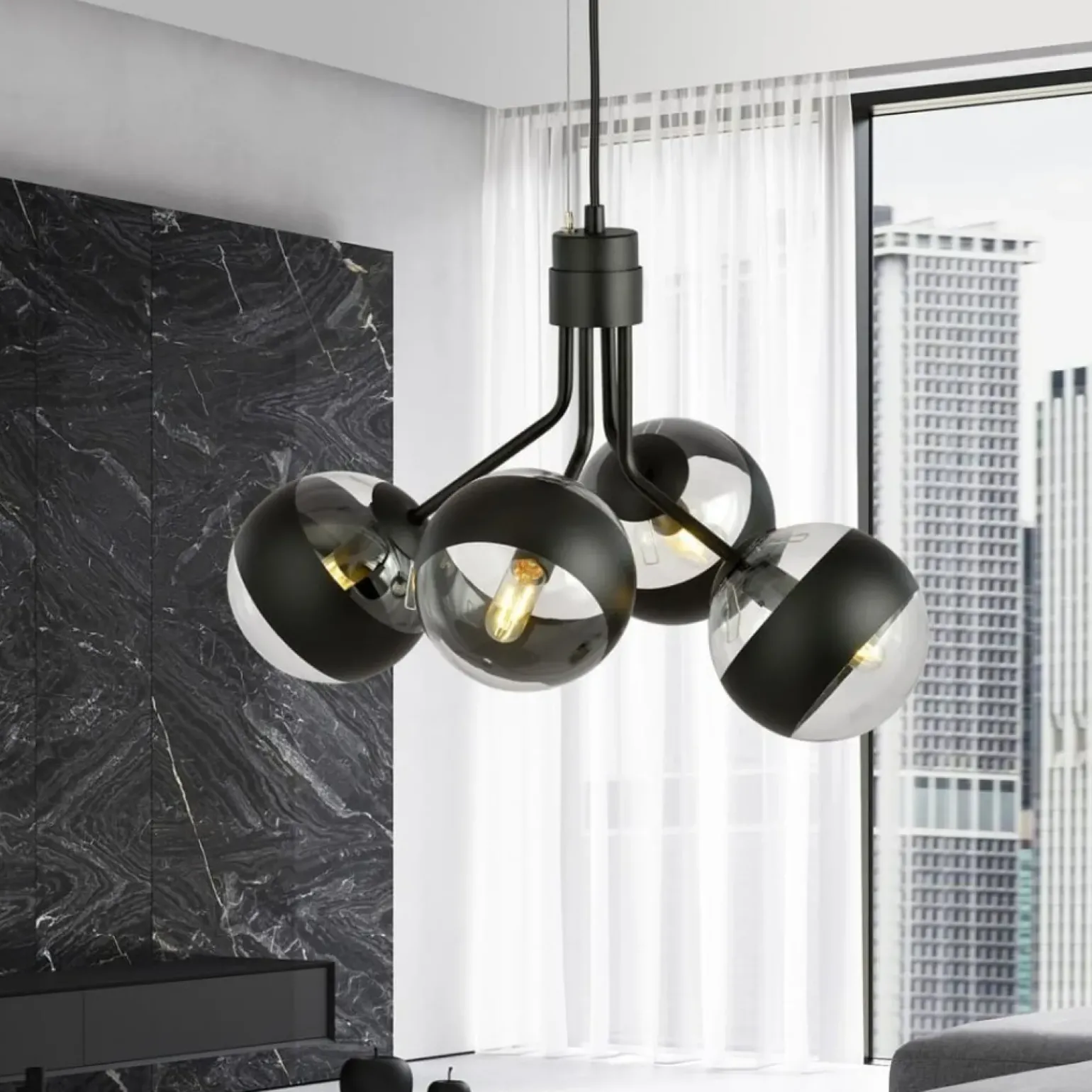 Cheap Czarna lampa wisząca z regulowaną wysokością 1139/4 NOVA | Kaja Żyrandole Nowoczesne