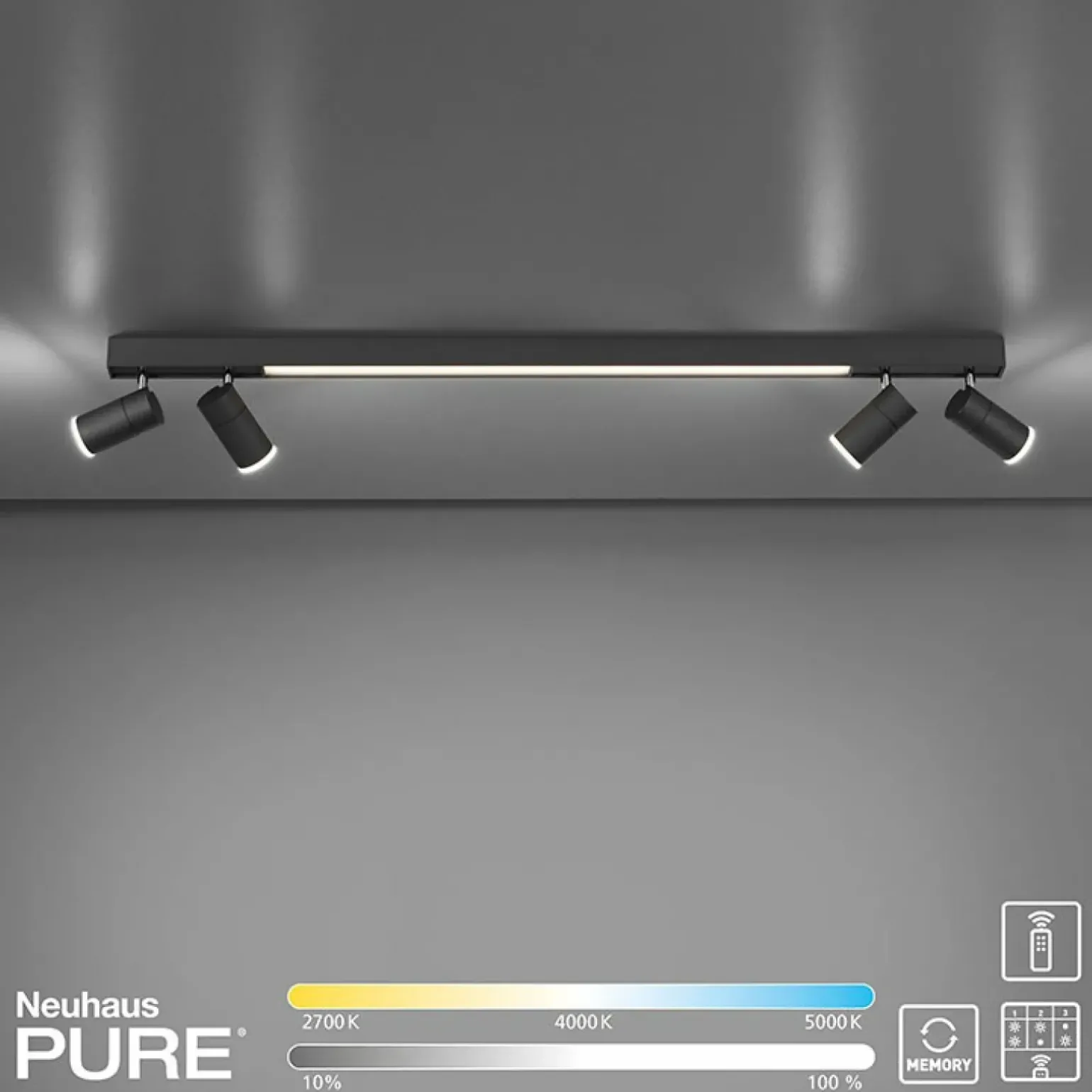 Cheap Czarna listwa LED z regulacją światła 6121-13 z serii PURE-LINES Żyrandole Nowoczesne