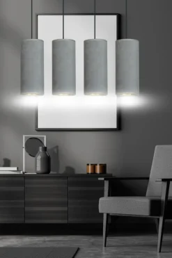 Best Czarna listwa z szaro-złotymi abażurami, nad stół 1060/4 BENTE | Kaja Żyrandole Nowoczesne